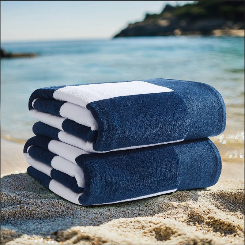 24-Pack 100% Ring Spun Cotton Blue Cabana Stripe Beach Towels 30x60 Inches